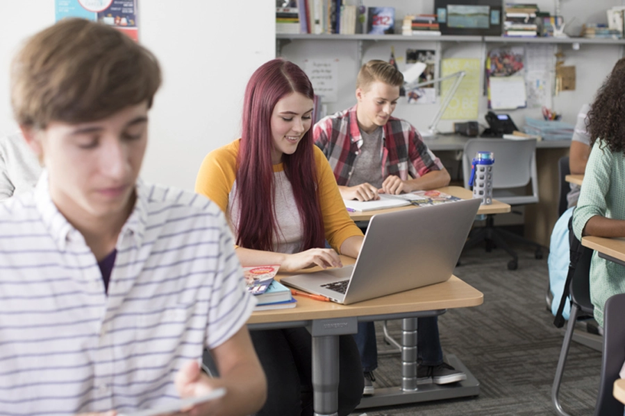 School student using a computer