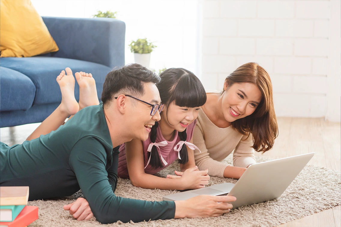 A family using the additional resources to help them learn about mindfulness